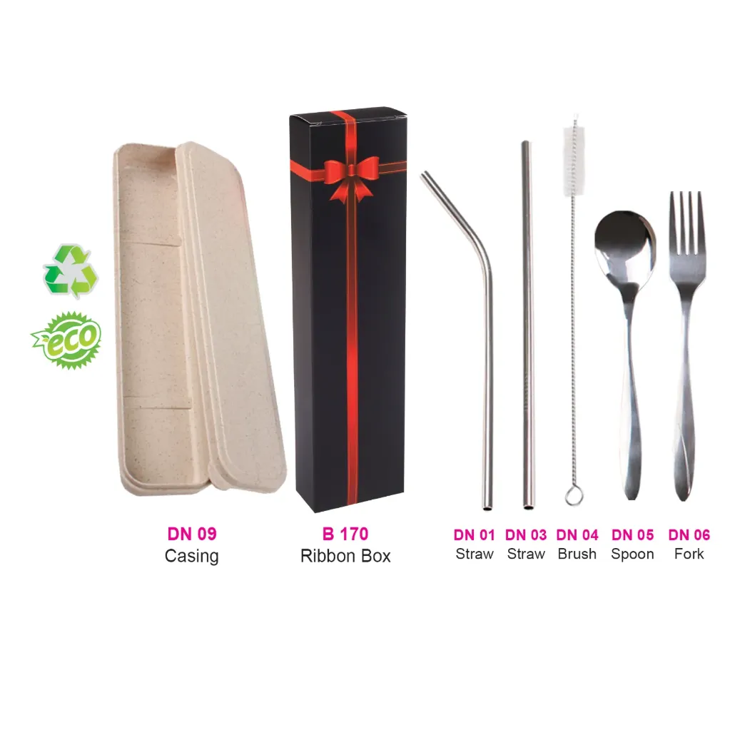 STRAW & CUTLERY SET (5 IN 1)-BRN