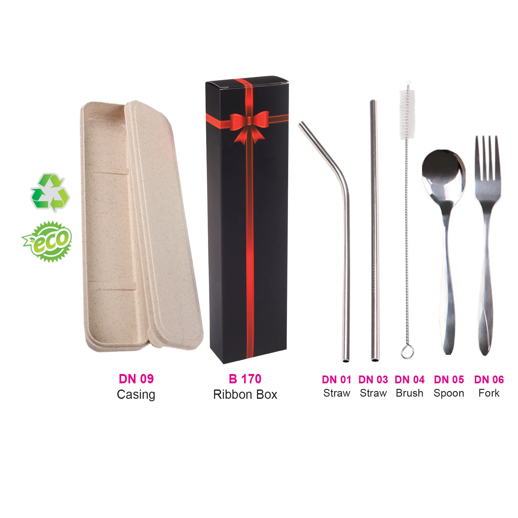 STRAW & CUTLERY SET (5 IN 1)-BRN