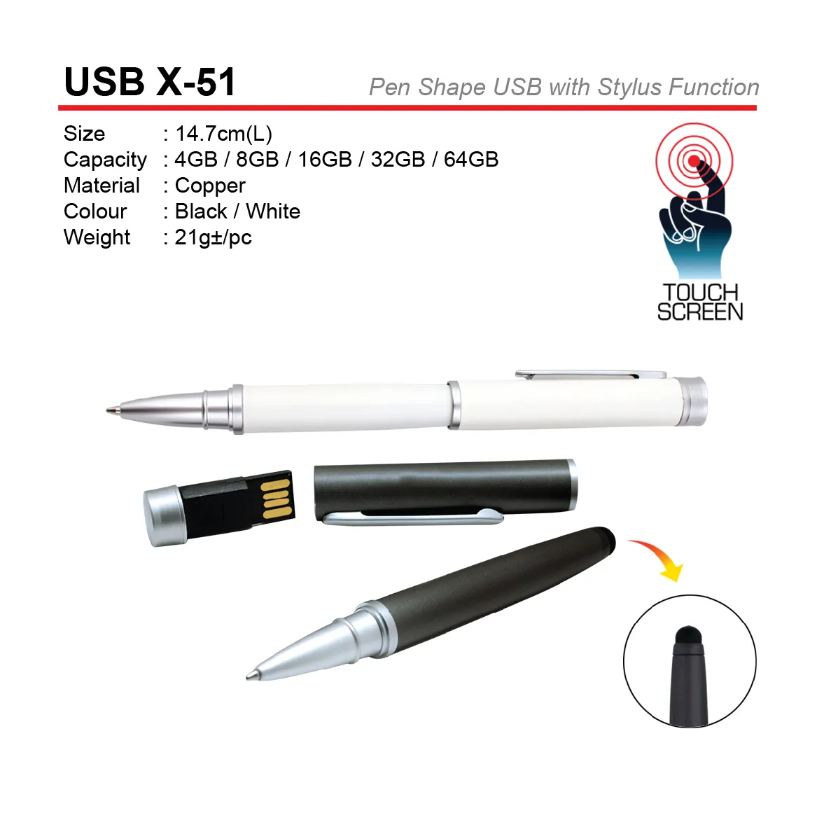 PEN SHAPE USB WITH STYLUS FUNCTION