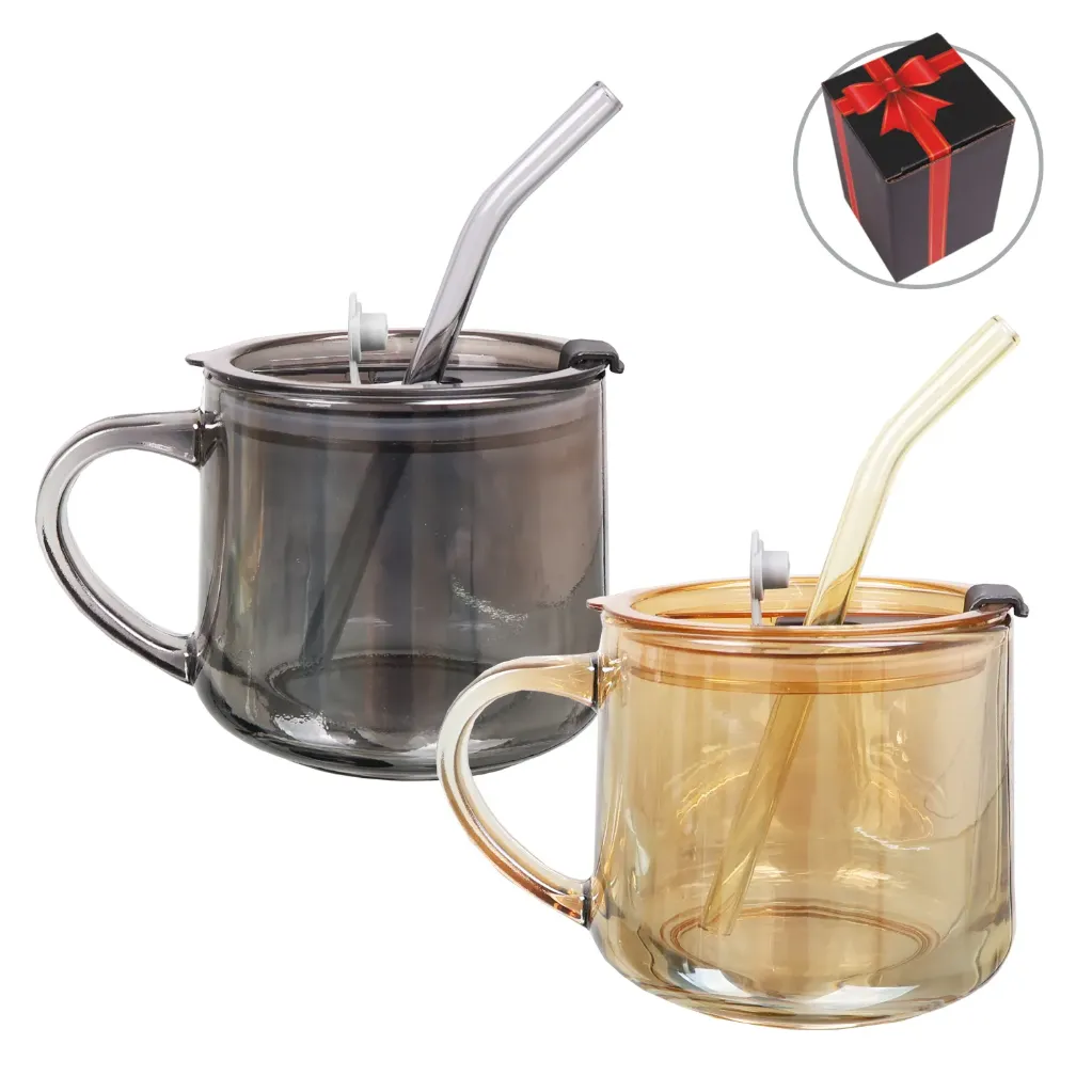 GLASS MUG WITH STRAW & LID